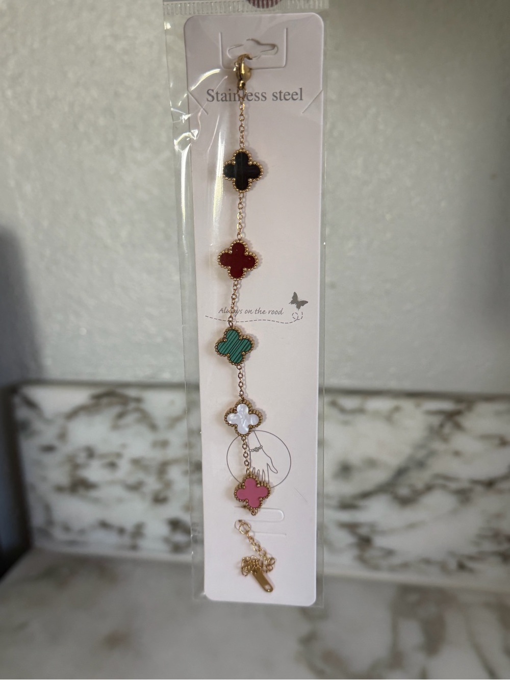 Stainless Steel Multi-Color Clover Link Bracelet